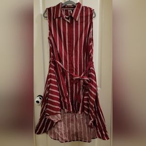 Red white stripe high low dress